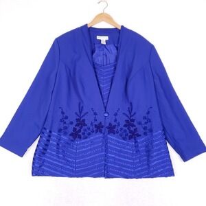 Justin Taylor Blazer 20W Royal Blue Beaded Floral Formal Evening Wedding Guest